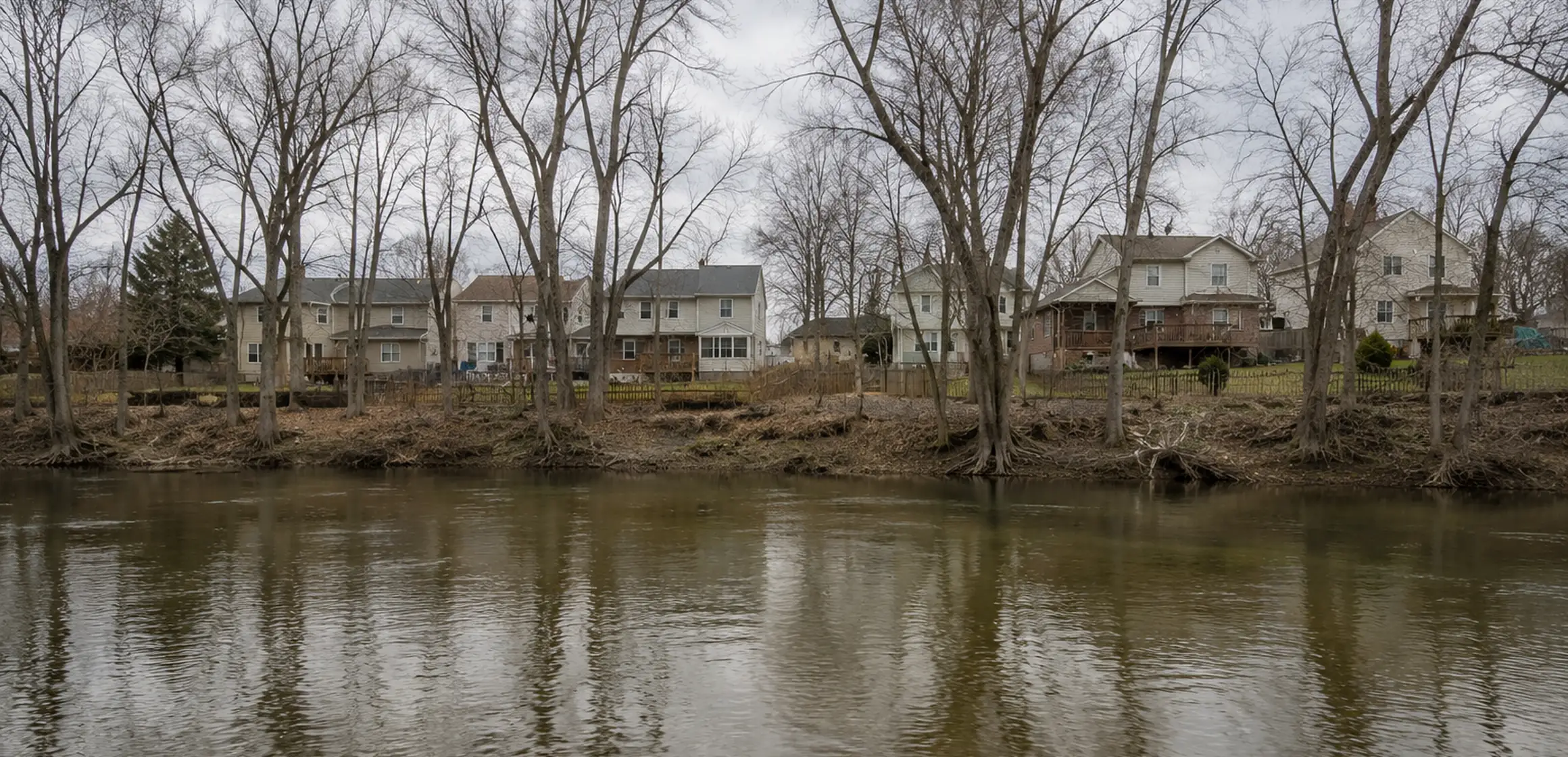 Single-story home with front lawn and mature trees along a quiet Washtenaw County street