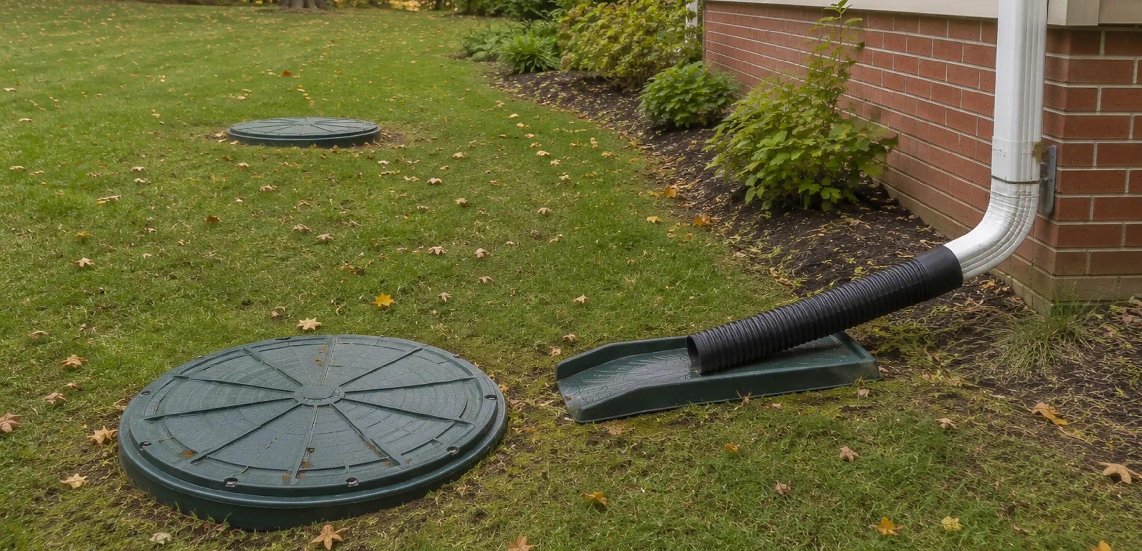 Perforated septic leach line pipe in a gravel trench beside a rural Washtenaw County home
