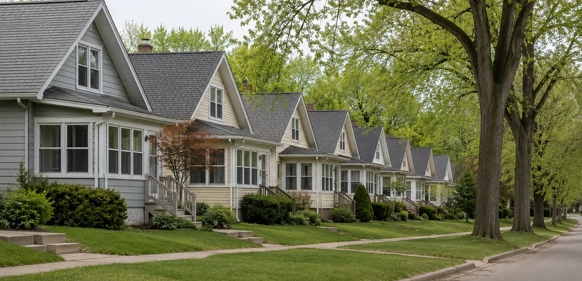 A Washtenaw County neighborhood with varied home styles and mature trees
