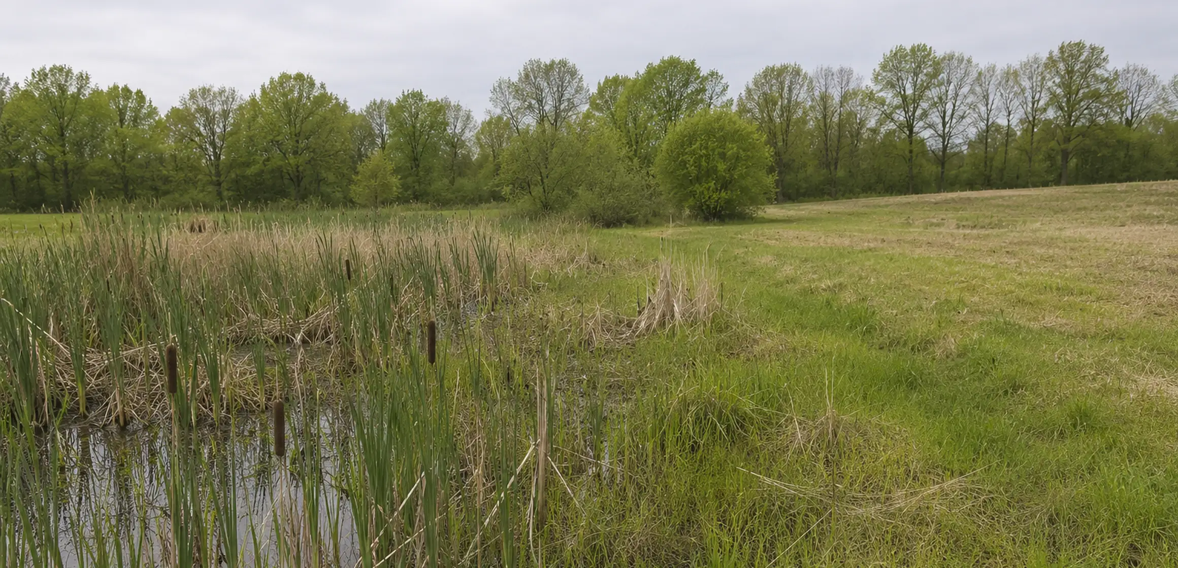 Wetland vegetation beside open land in Washtenaw County