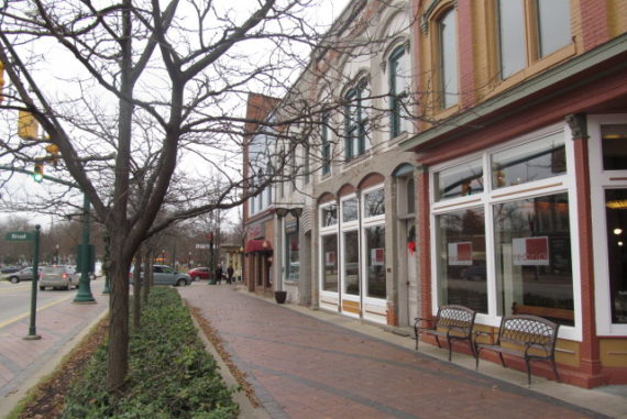 Downtown Dexter storefronts and sidewalk
